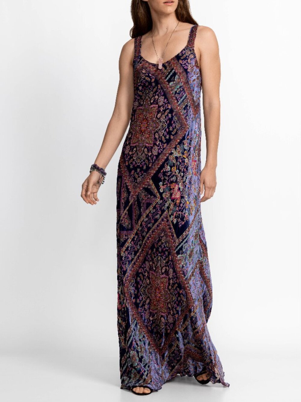 NWT Johnny Was Omo Burnout Peony Bohemian Maxi Silk Dress Small S